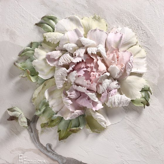 GENTLE PEONY * Sculpture painting * Acrylic * Palette knife