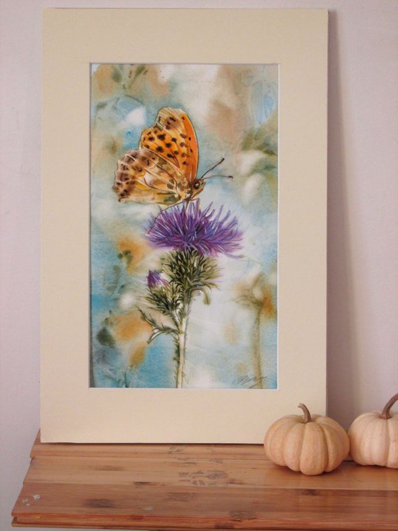 A painting a day #1 "butterfly with thistle"