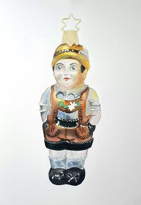 Traditional Christmas toy: Bavarian boy in trachten costum.