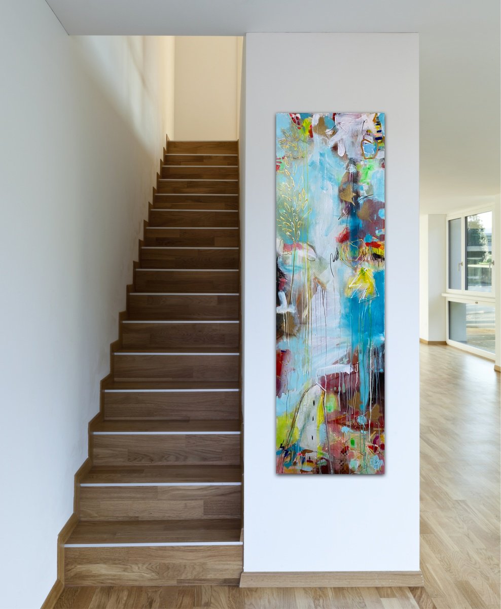 Organic Abstract Acrylic Painting By Bea Schubert, 22 X 71, There Is No Place Like Home 6, Original Artwork