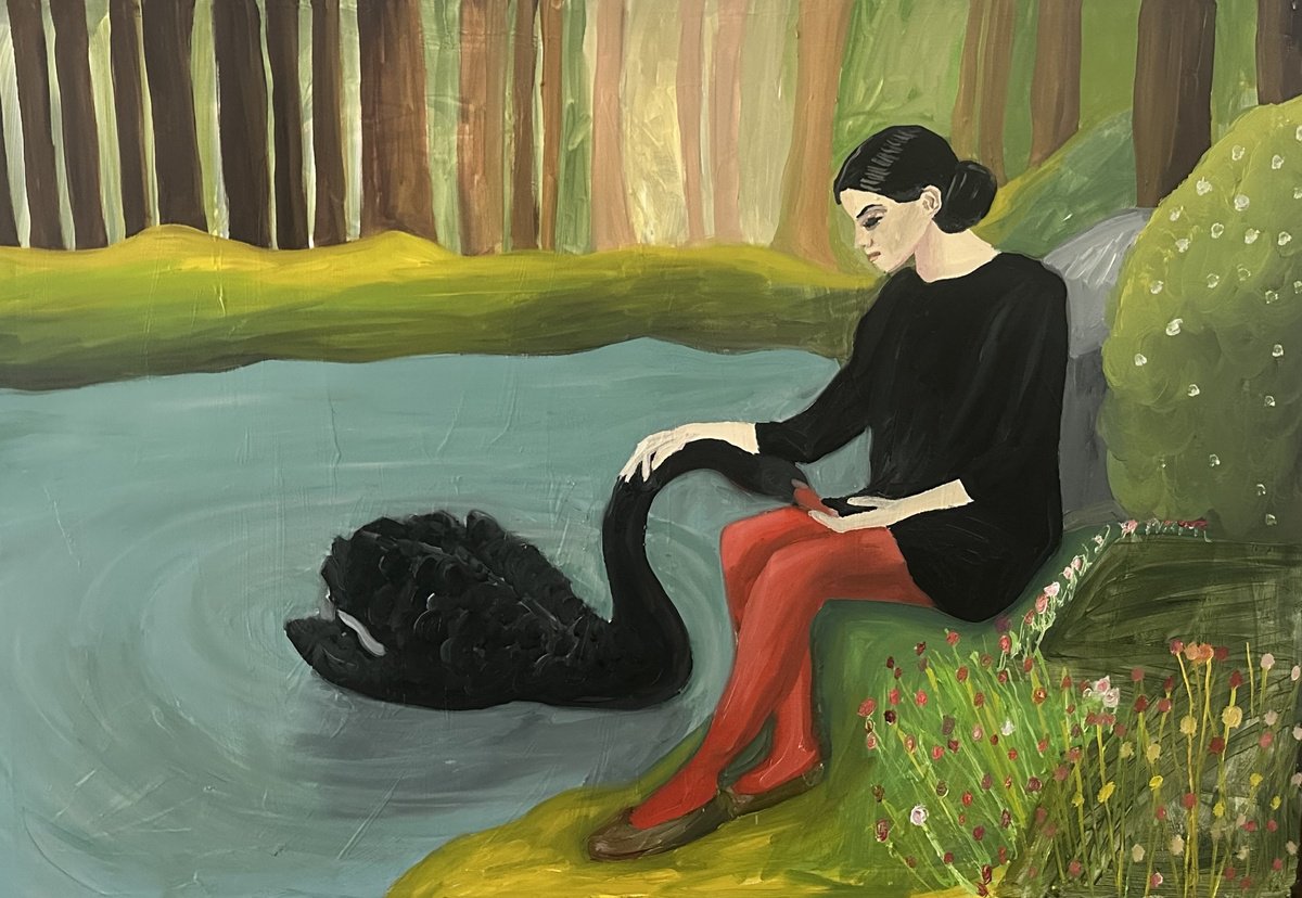 Oil Painting , Black Swan In Fantasia By Barbara Friehs, 39 X 28, Artwork For Sale On Artfinder
