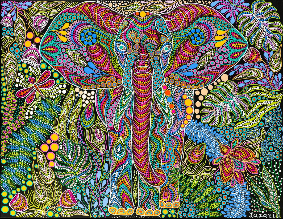 Expressive Giclee Print , Elephant By Oxana Lazari, 35 X 28, Artwork For Sale On Artfinder