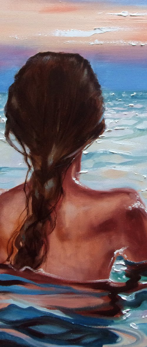 " SUNRISE ... " original painting SEA summer GIFT sea swimming by Monika Luniak