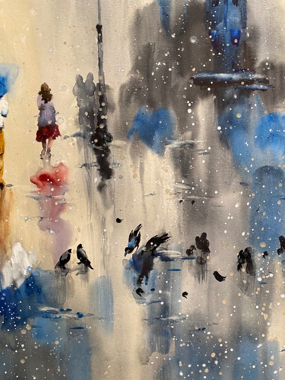 Watercolor “Afternoon fresh rain” perfect gift