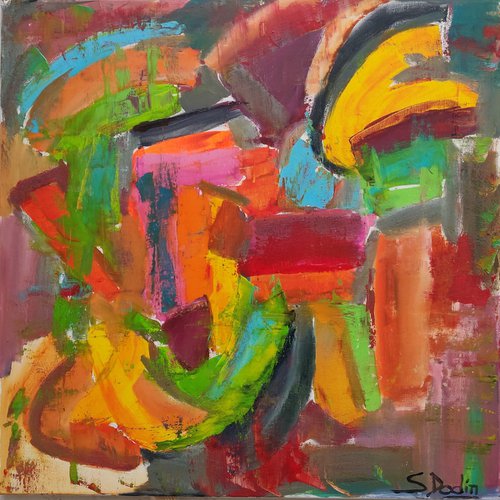 Abstract yellow inspiration 100x100 by Sylvie Dodin