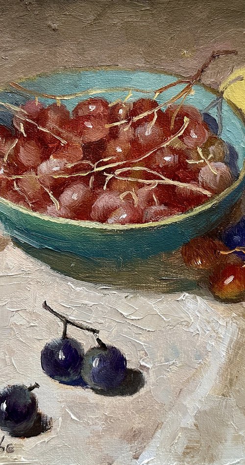 Apple and Grapes Still Life by Ling Strube