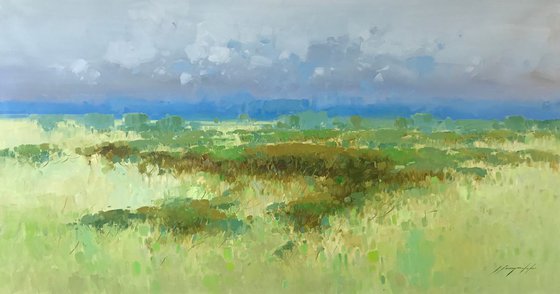 Meadow, Landscape oil painting, One of a kind, Signed, Handmade artwork