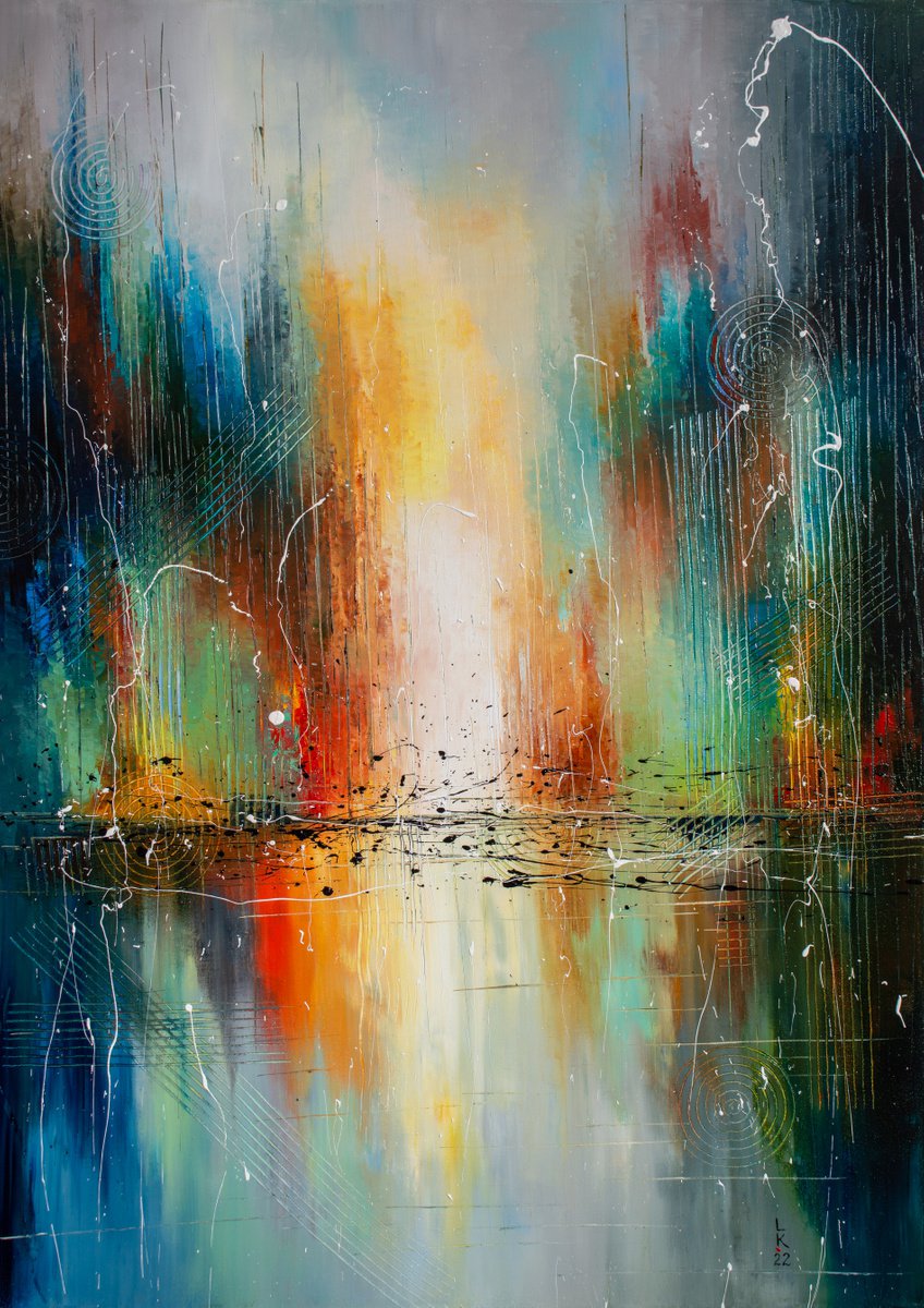 Abstract Oil Painting By Liubov Kuptsova, 30 X 41", Desert Sun City, Original Artwork