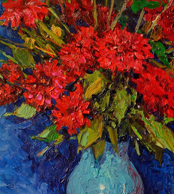 Red Georgin Flowers on the Blue