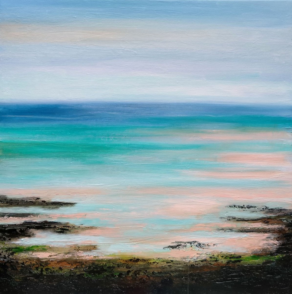 Impressionistic Landscape Acrylic Painting By Amanda Horvath, 20 X 20, Beach Life, Sandy Shore, Original Artwork