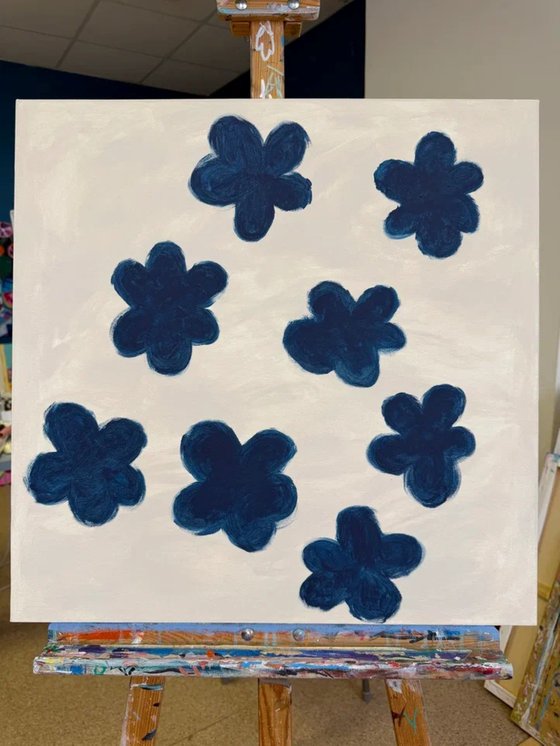 Diptych Blue and White Abstract