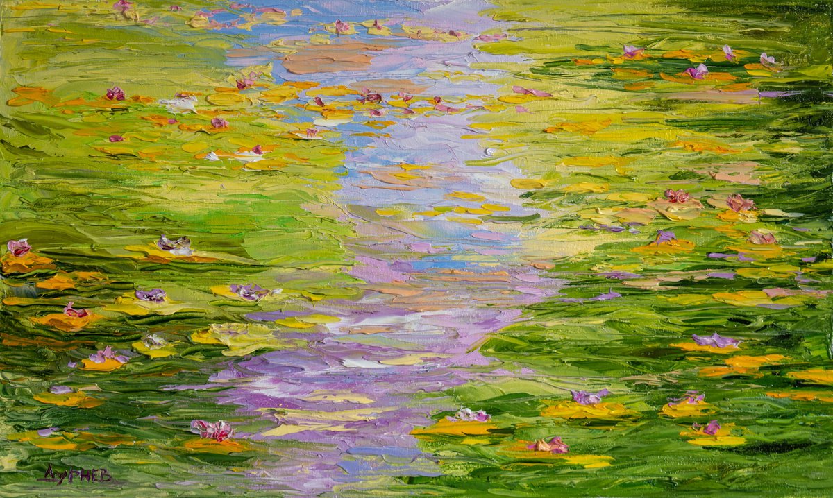 Impressionistic Botanical Oil Painting By Vladyslav Durniev, 20 X 12", Backwater, Original Artwork