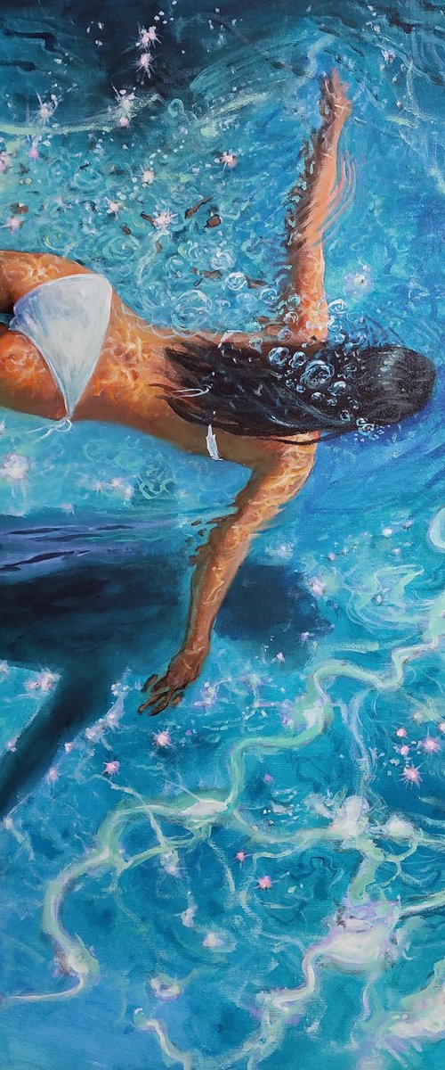 Girl swimming60(32x32 in) by Vishalandra Dakur