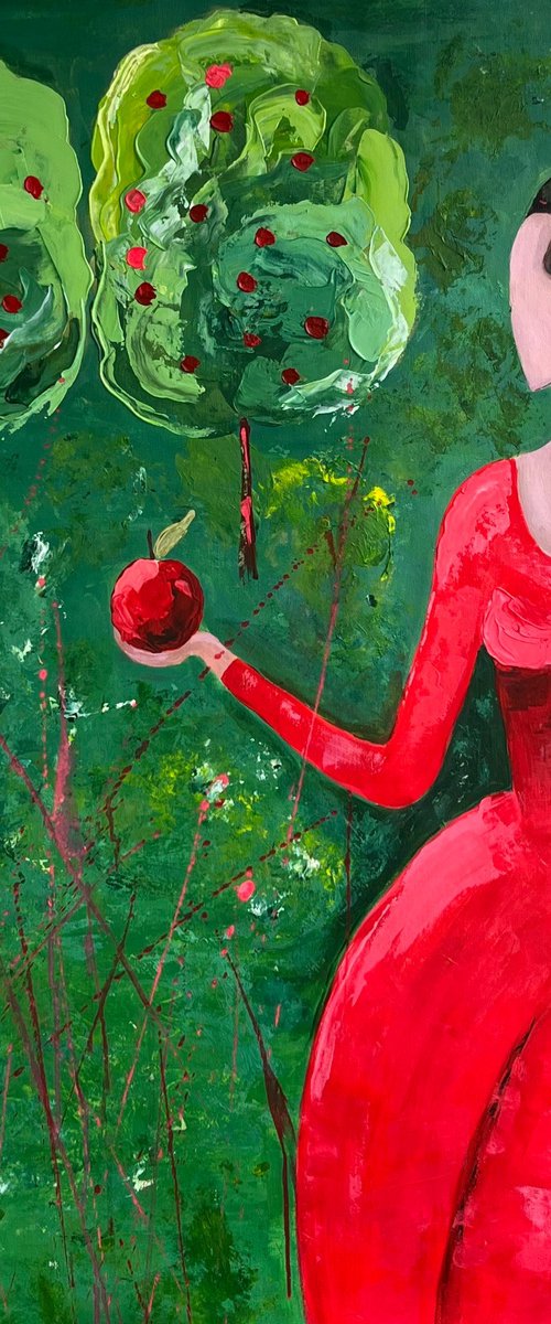 Woman with Apple Painting by Halyna Kirichenko