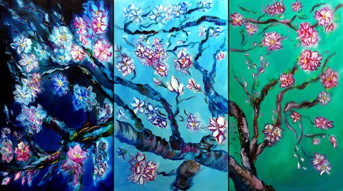 Eternal Blossoms Triptych by Ruslana Levandovska