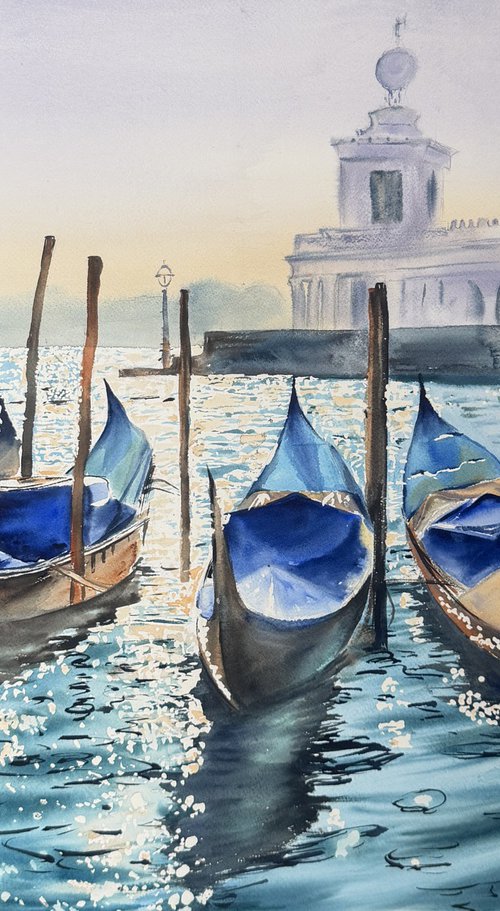 “Morning Light Over Venetian Gondolas” by Irina Ponna