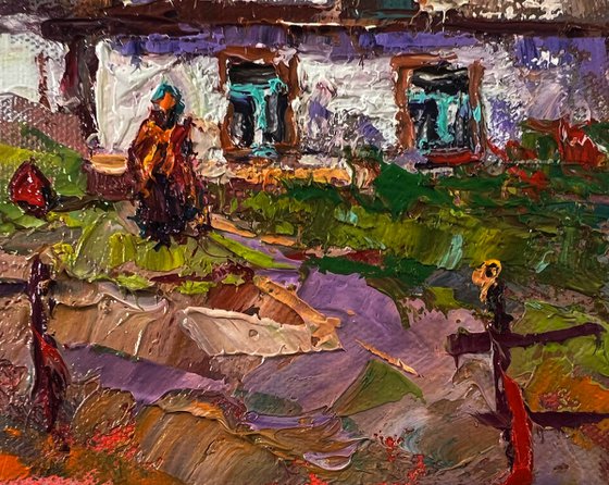 Pink sunset over the village