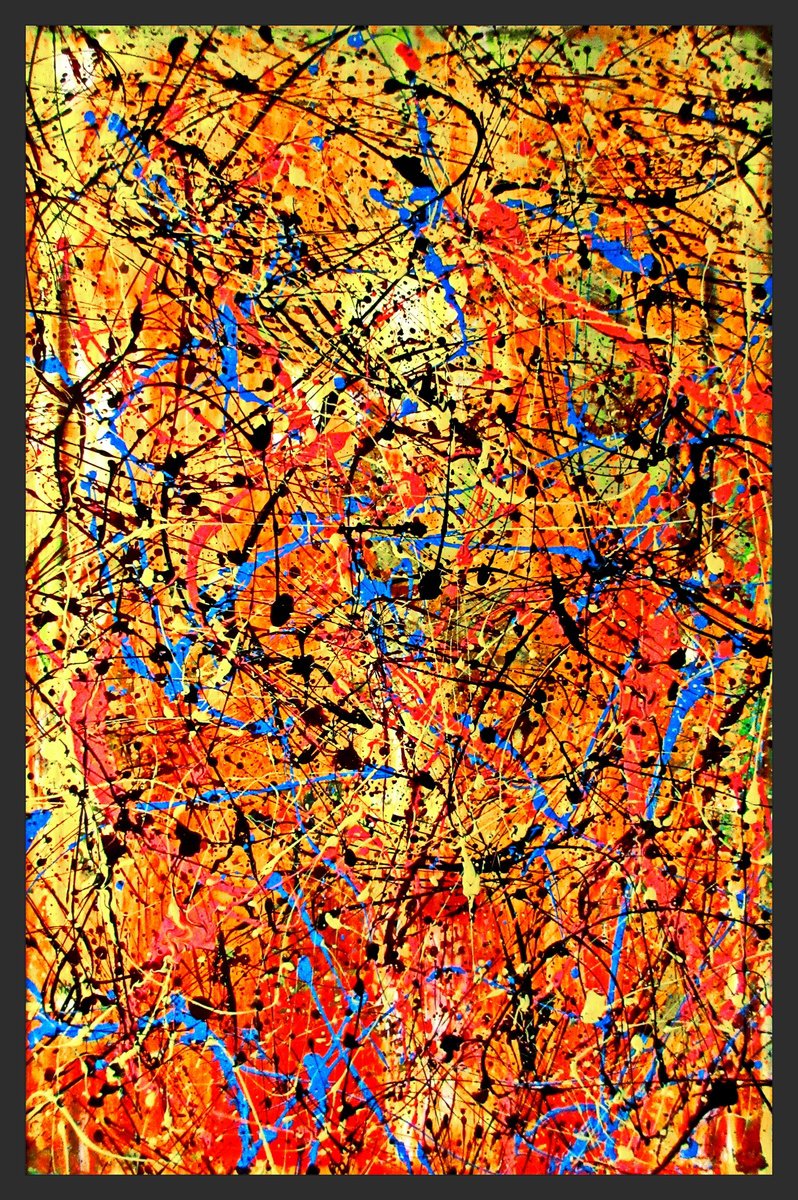 Abstract Acrylic Painting By Tomas Gorjanc - Tomo, 25 X 37", Fire On The Beach, Original Artwork