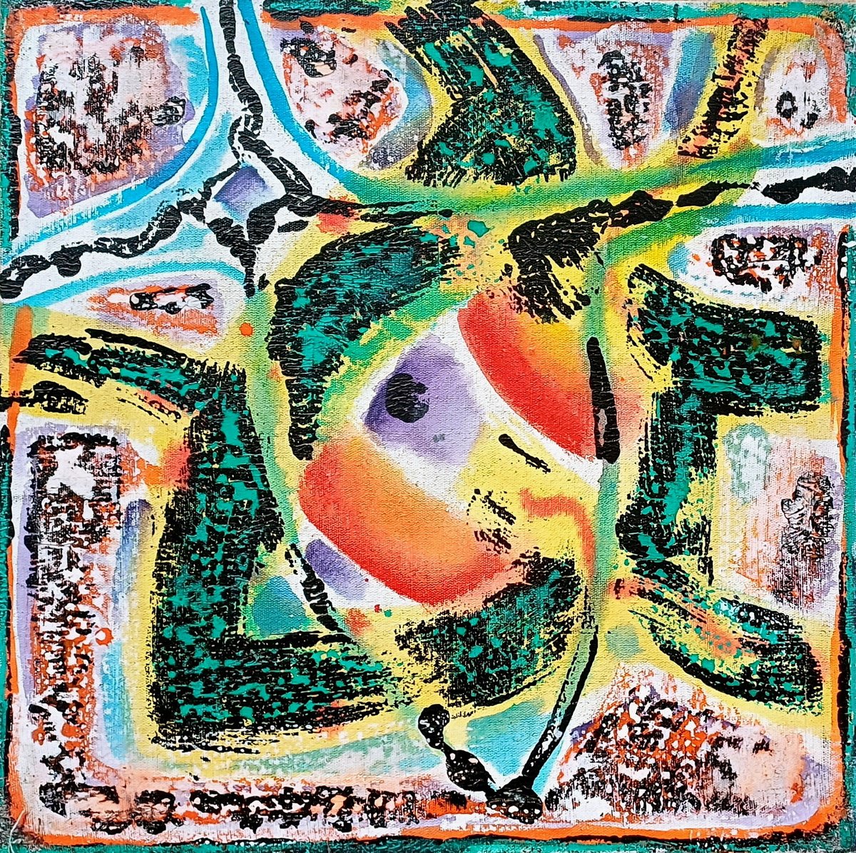 Abstract Acrylic Painting By Stanislav Bojankov, 16 X 16", Heart-Xix, Original Artwork