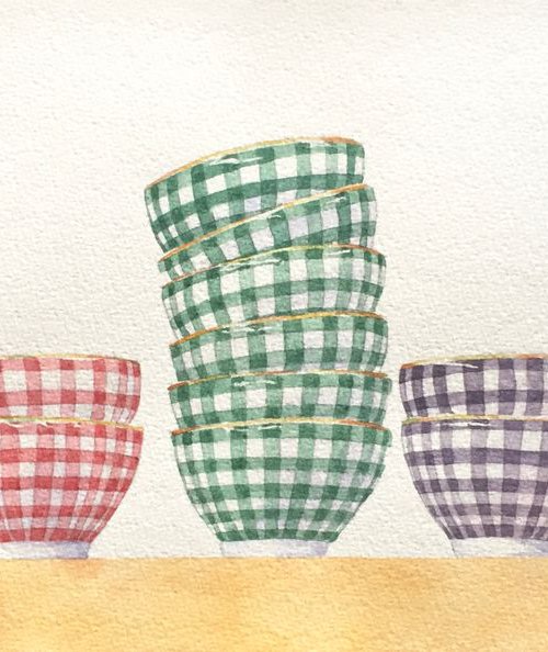 Chequered bowls in a row by Krystyna Szczepanowski