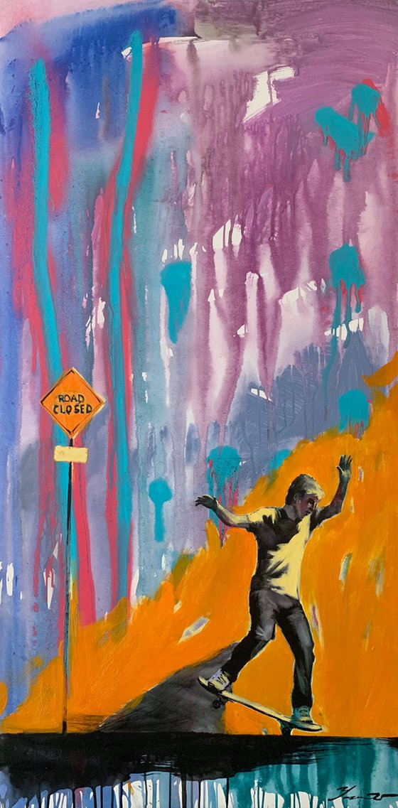 Big Bright painting - "Road closed" - Pop Art - Street - City - Sport - Skater