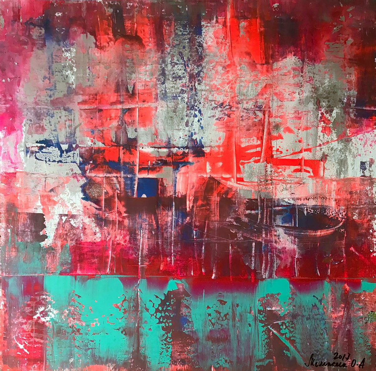 Impressionistic Abstract Acrylic Painting By Olga Melezhik, 31 X 31", Berth, Original Artwork