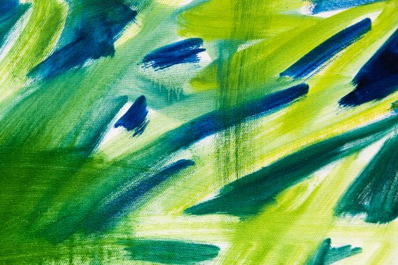 Abstract tall grasses in green and blue - READY TO HANG