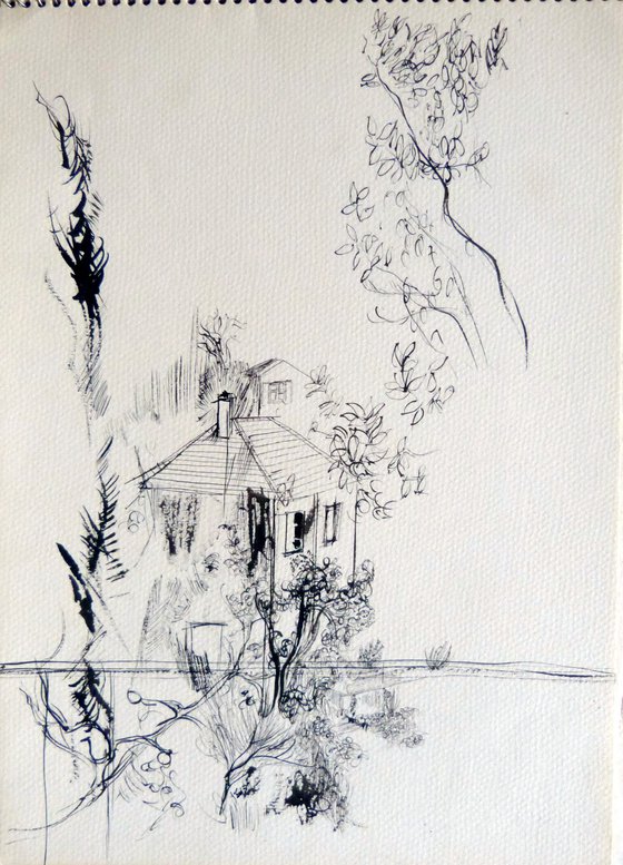 The Country Cottage 5, vintage drawing, 21x29cm
