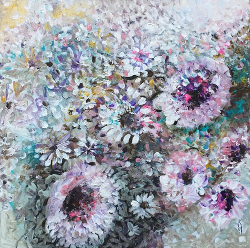 Wall Floral Pattern Part I Flower Art Colourful Paintings Canvas Painting Art for Sale Buy Art Gift Ideas 41x41 cm Free Shipping by Kumi Muttu
