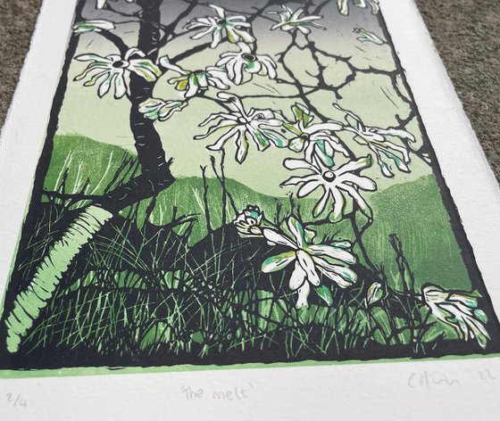 The Melt - Magnolia Blossom Contemporary Linocut Print