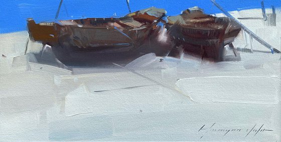 Boats, Original oil painting, Handmade artwork, One of a kind