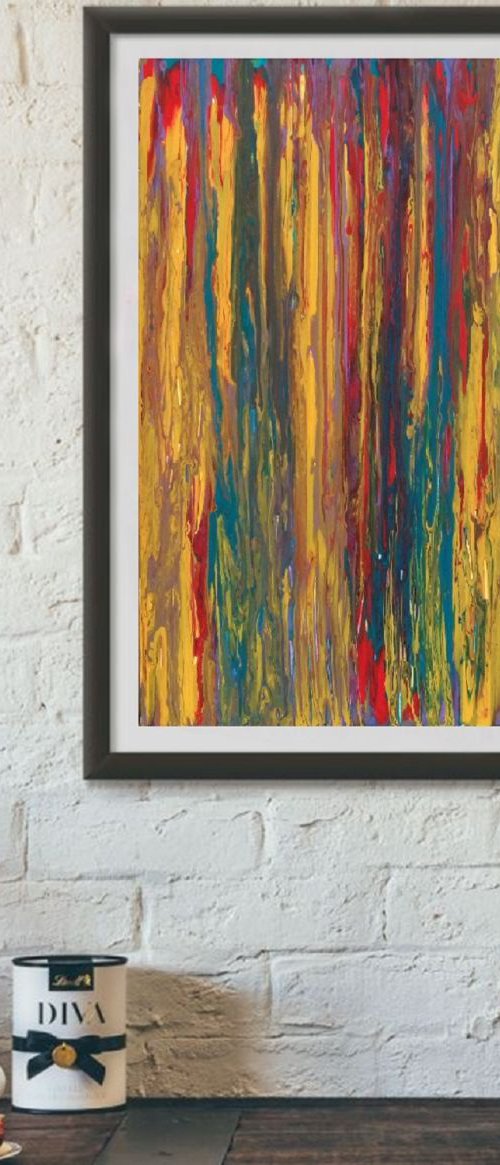 Abstraction Autumn emotions Sun, 30×40 cm, acrylic on paper, FREE SHIPPING by Larissa Uvarova