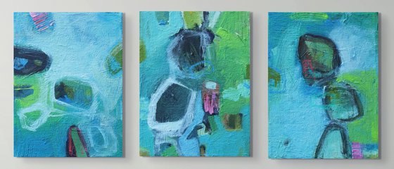 Painting Set of Three: Trio in Turquoise Blue