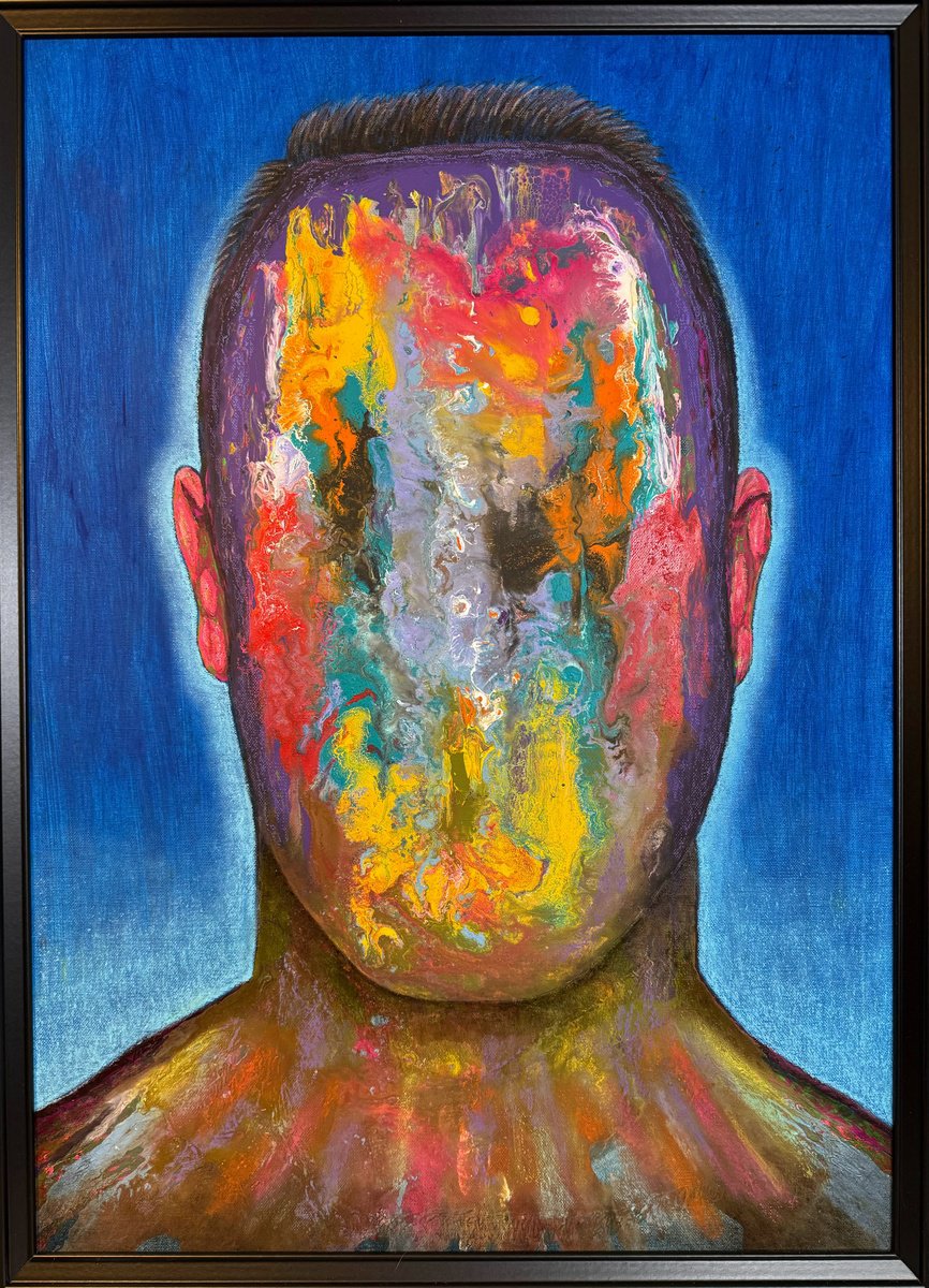 Surrealistic Portrait Acrylic Painting By Stefano Pallara, 20 X 28", Beyond Thoughts N.3, Original Artwork