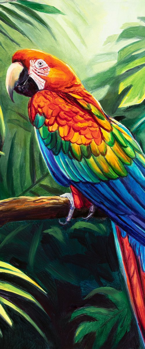 Scarlet macaw parrot in the jungle by Lucia Verdejo