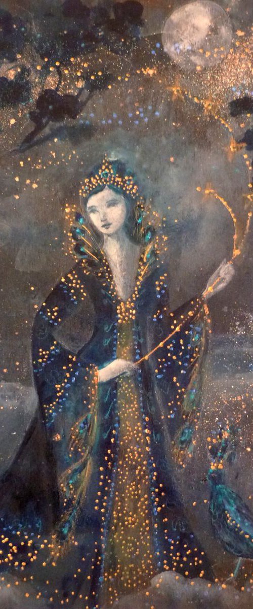 "The blue hour" mix media on wood 40x30cm by Loetitia Pillault