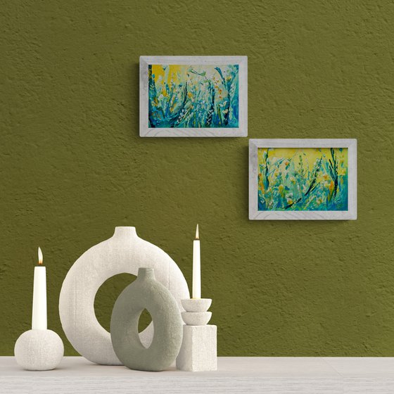 Abstract flowers in mint 1 and 2