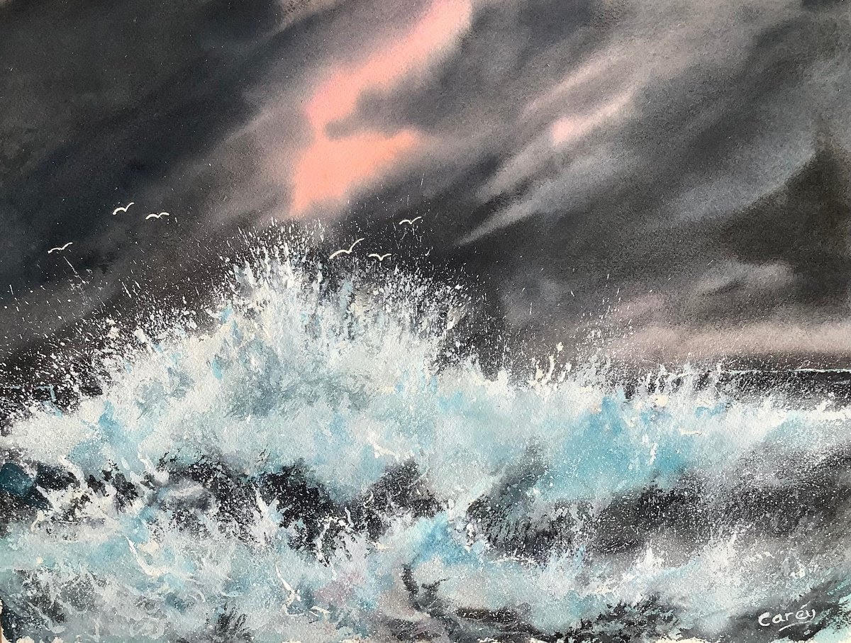 Impressionistic Landscape Watercolour By Darren Carey, 15 X 11, Atlantic Storms, Original Artwork