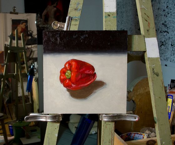 modern still life of red peppers