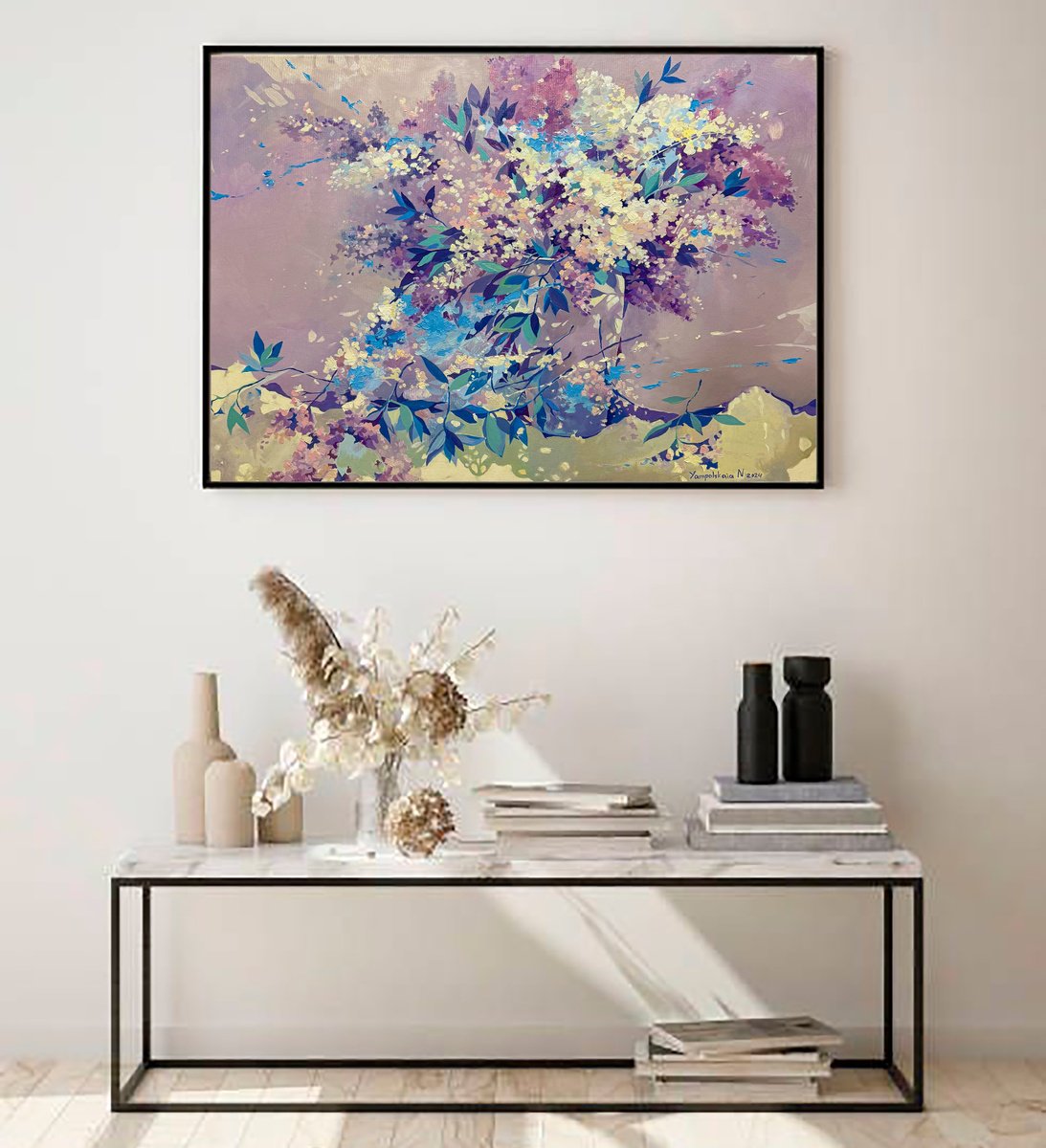 Impressionistic Botanical Oil Painting By Natalia Yampolskaia, 35 X 28", Whisper Of Lilac, Original Artwork