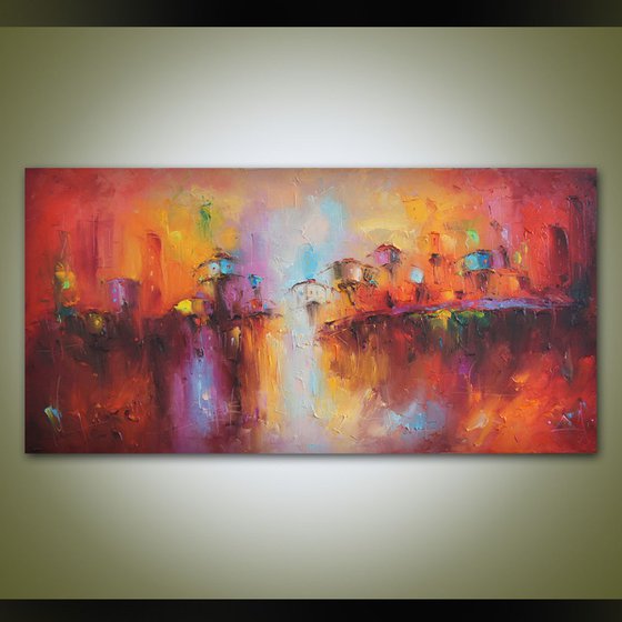 Summer palette, modern abstract landscape oil painting, free shipping