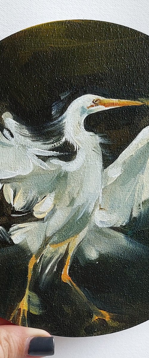 Cattle egret oil painting by Kateryna Somyk