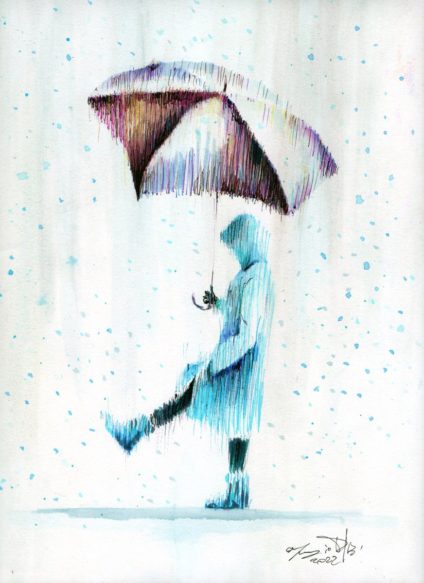 Urban And Pop Ink Drawing , The Blue Snow Of 1986 By Maurizio Puglisi, 9 X 13, Artwork For Sale On Artfinder