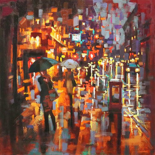 Evening Rain in Sullivan Street by Chin H Shin