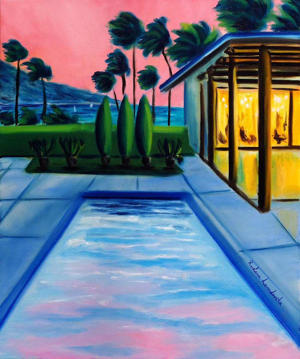 Impressionistic Cityscapes Oil Painting By Ruslana Levandovska, 20 X 24", Endless Summer Sunset, Original Artwork