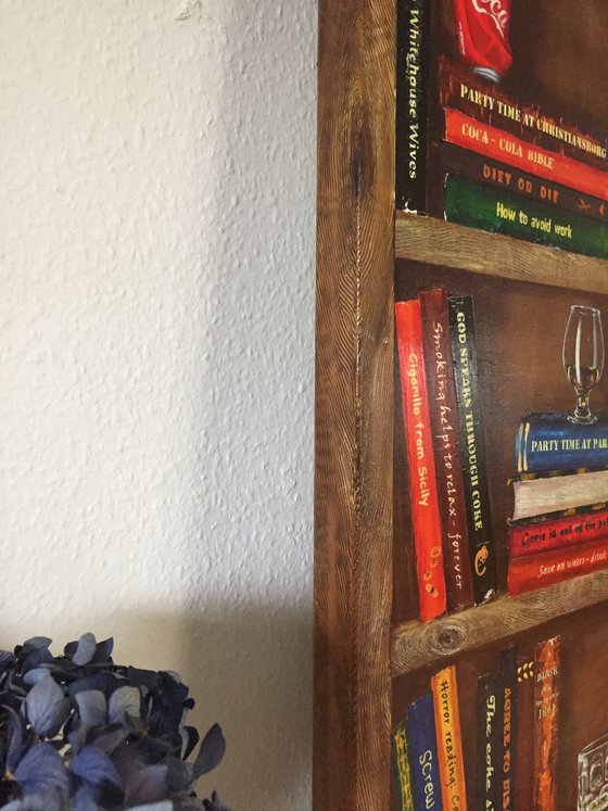 Bookshelf with beverages