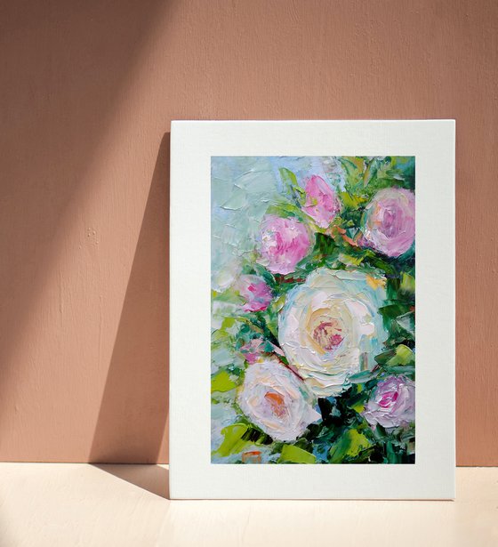 Rose Painting Original Art Abstract Floral Small Oil Artwork Flower Wall Art Mini Oil Painting