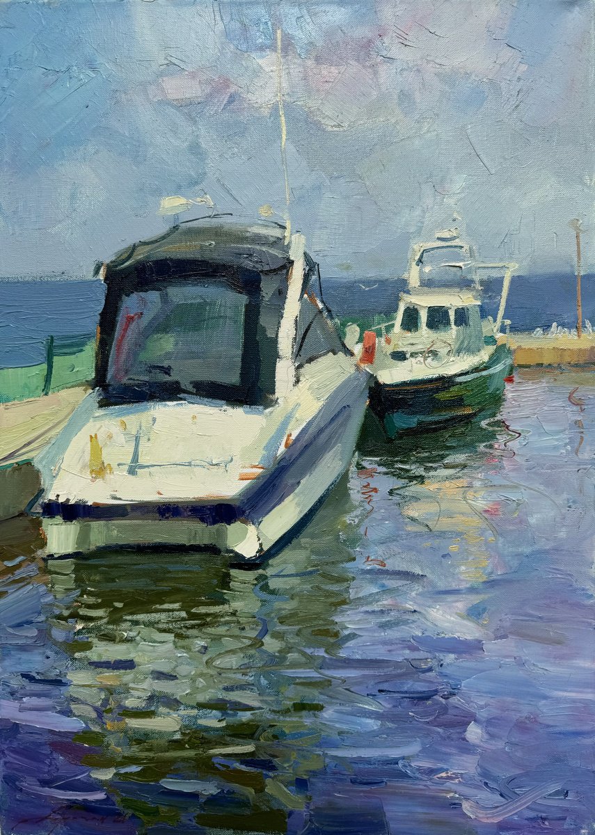 Expressive Landscape Oil Painting By Ivan Dragan, 20 X 28, Sailing Serenity, Original Artwork