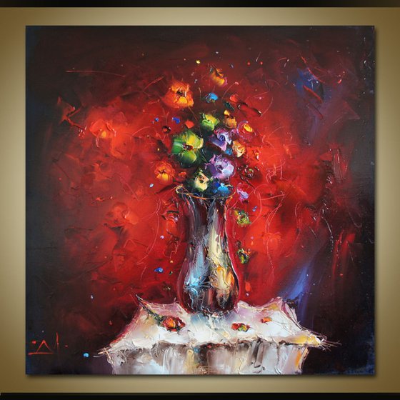 Red impact, Flowers oil painting