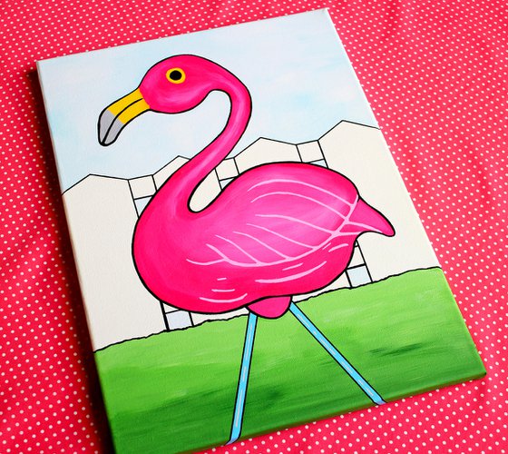 Pink Flamingo Pop Art Painting on Canvas